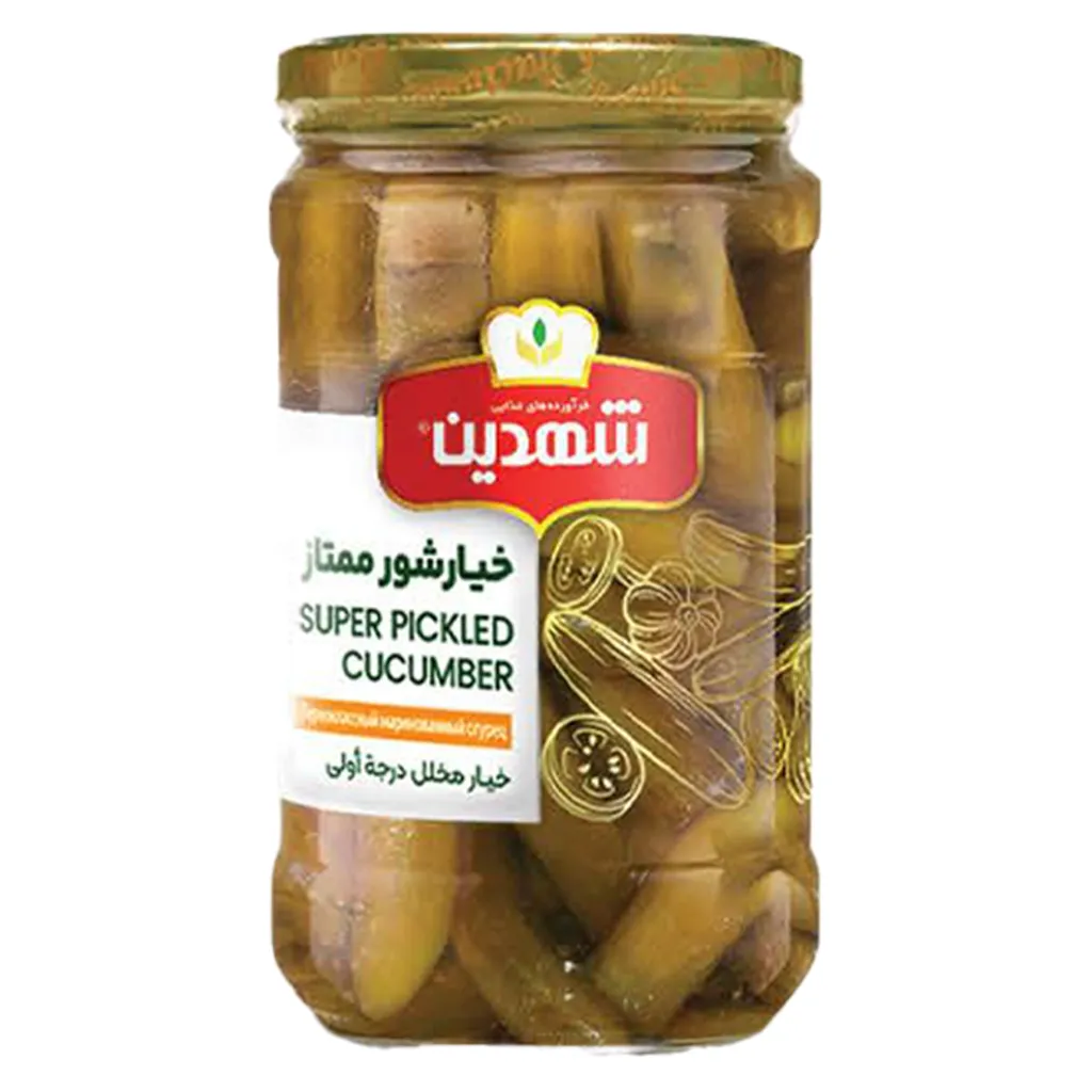 [100531] خیارشور درجه یک 660 گرمی شیشه‌ای شهدین